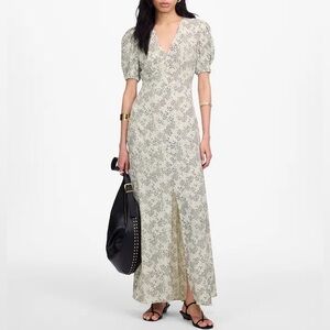 MADEWELL Puff-Sleeve V-Neck Midi Dress in Floral Harper Floral Ivory NU576